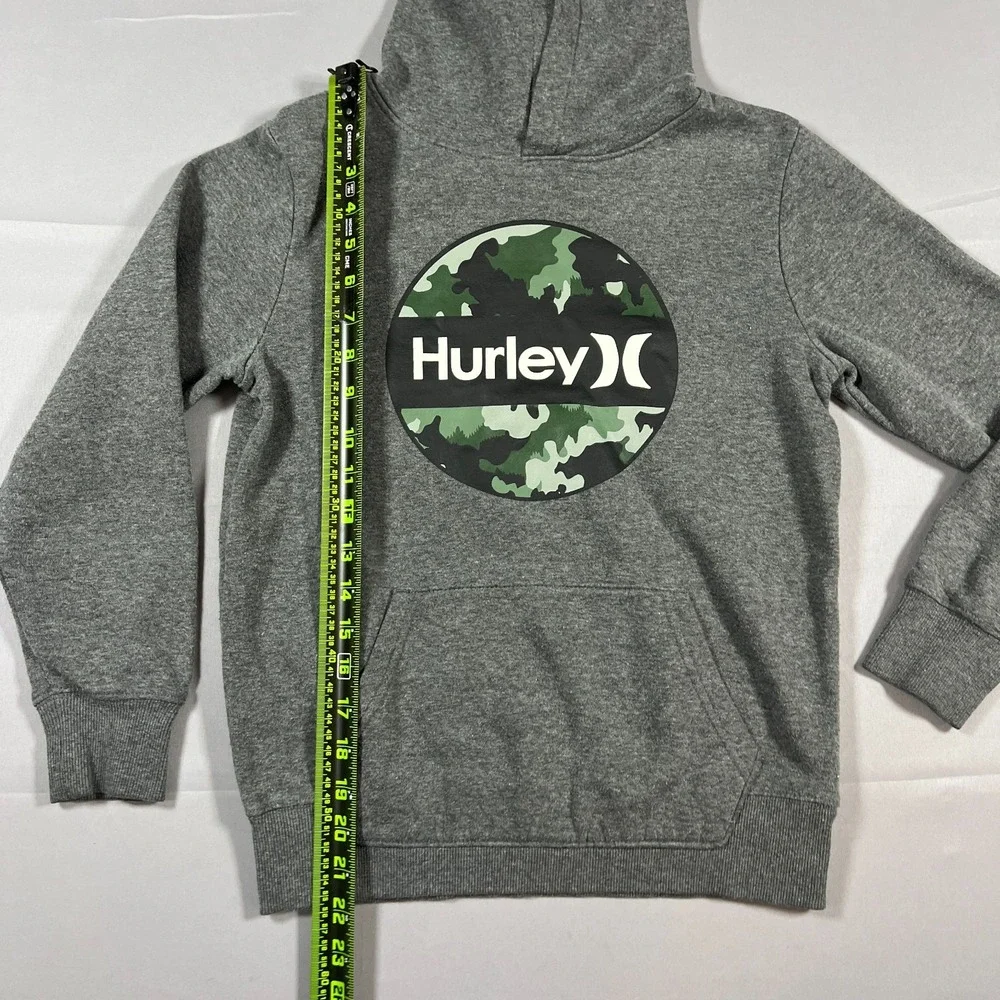 Hurley Pullover Hoodie Boys 10-12 Gray Fleece Lined Graphic Kangaroo Pocket